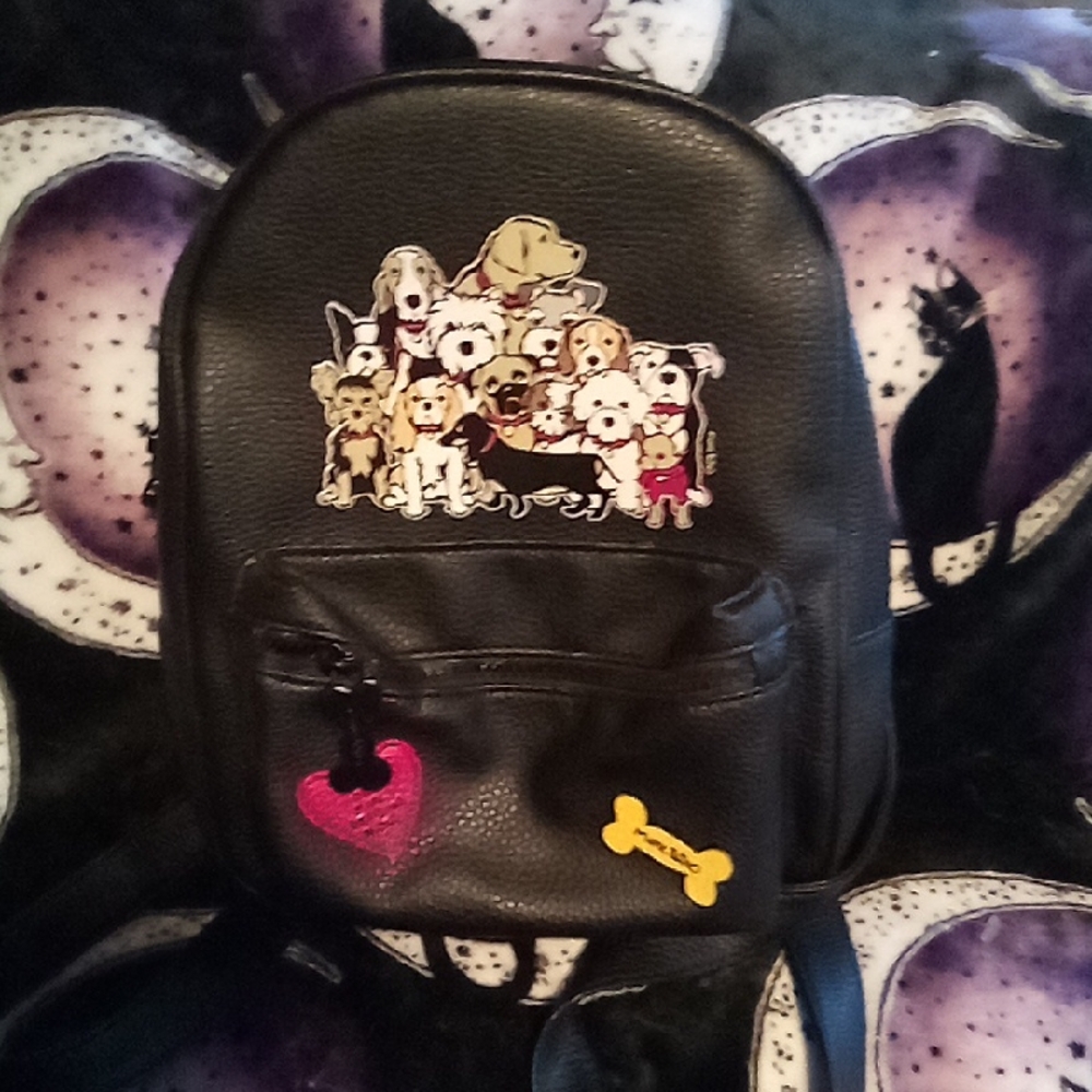 Marc Tetro Faux Leather Mini Backpack with Dog Group Graphic